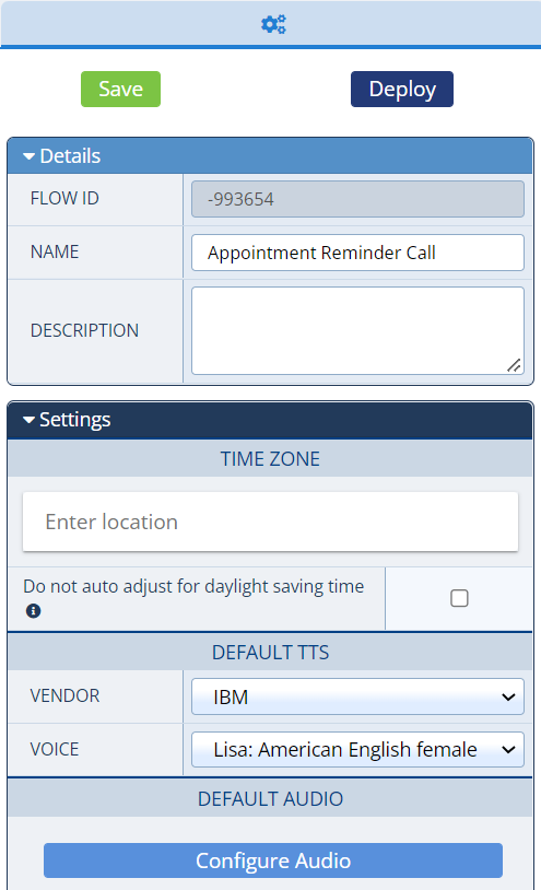 The overall flow level configurations panel